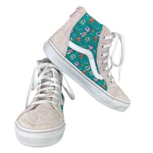 VANS Kids Off The Wall High Top Sneakers Ocean Print Back Zip 751505 Sz 3